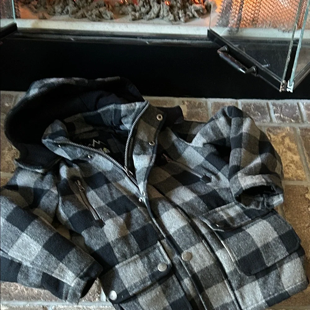 Boys Black & Gray Plaid Hooded Winter Coat